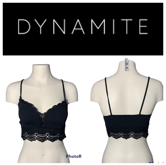 3/$30 Dynamite Crochet Crop Top Jet Black Bralette - Picture 1 of 15